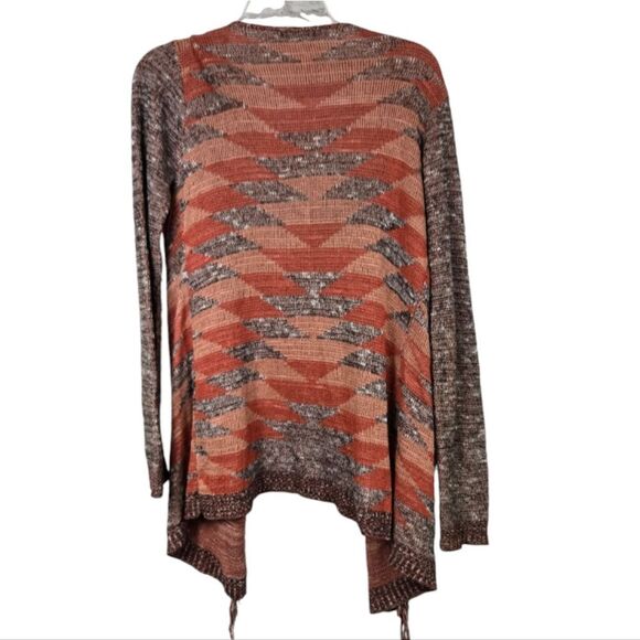 Maurices Aztec Open Front Fringe Drapey Cardigan Henna Knitted Long Sleeve Cardi - Picture 5 of 13